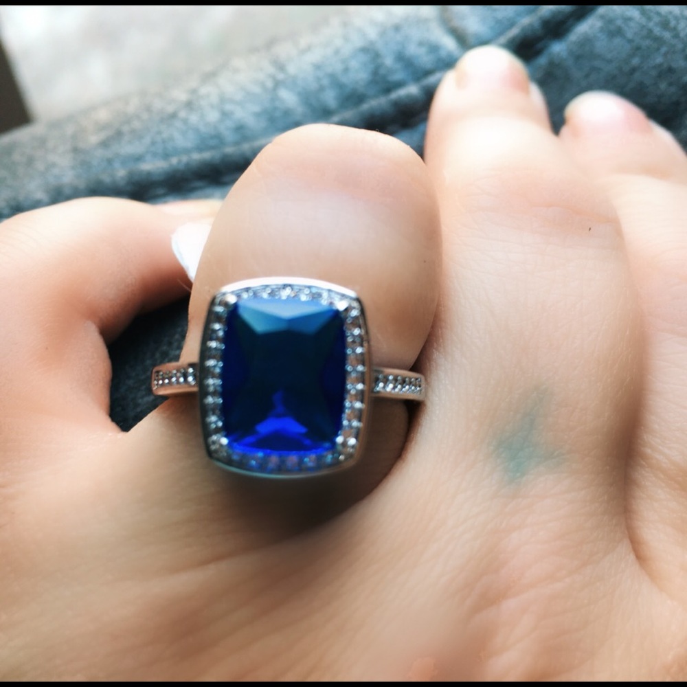 Blue Cobalt / White Topaz Ring